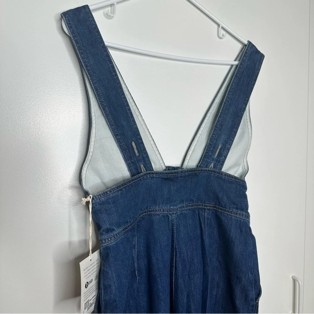 Etica Martine Plunge Neck Open Back Denim Maxi Dress Size Small NWT